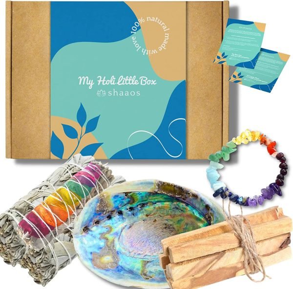 Sauge Blanche Purification à Bruler + Palo Santo + Bracelet 7 Chakras + Coquille d'Ormeau Abalone